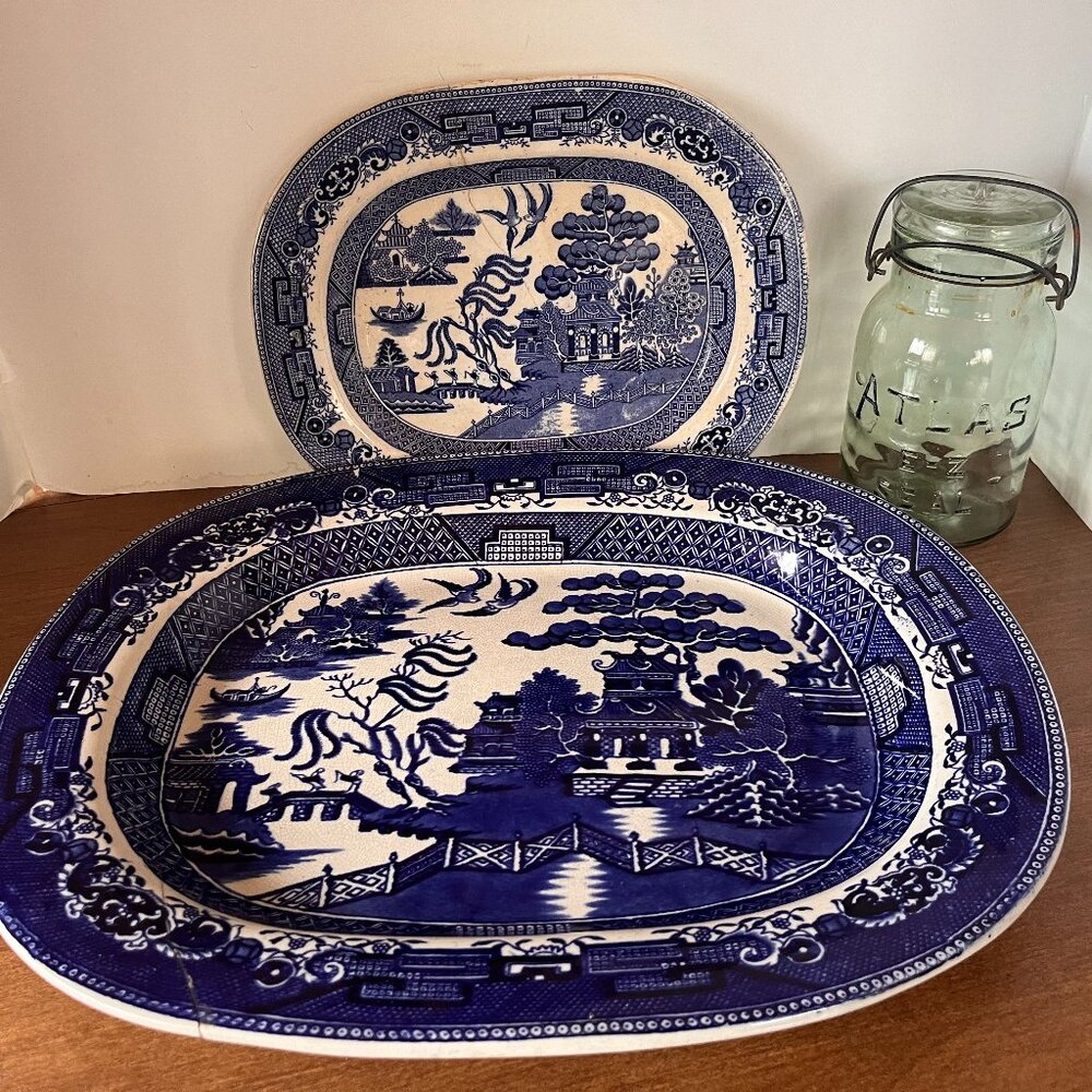 Huge Antique Blue Willow Platter Antique 1869-1875 Hulse Adderley Staffordshire